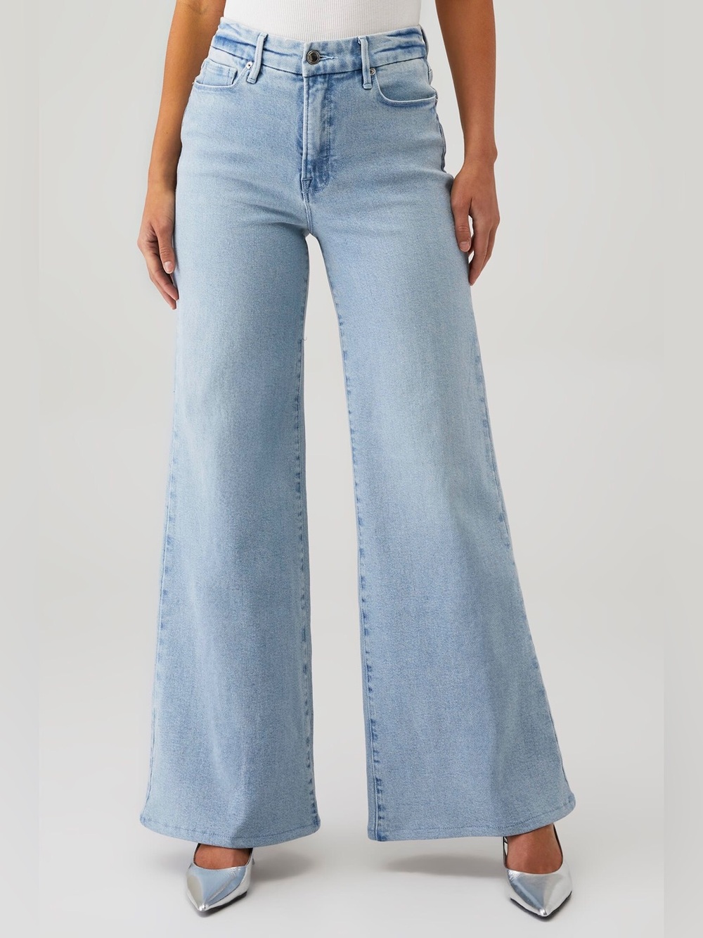 Good American Good Waist Soft Tech High Waist Palazzo Jeans Size 26 - Picture 6 of 15